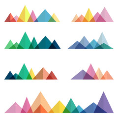 Abstract mountains ridges in geometric style. Vector design elements for hiking and outdoor concept. Set of polygonal mountains.