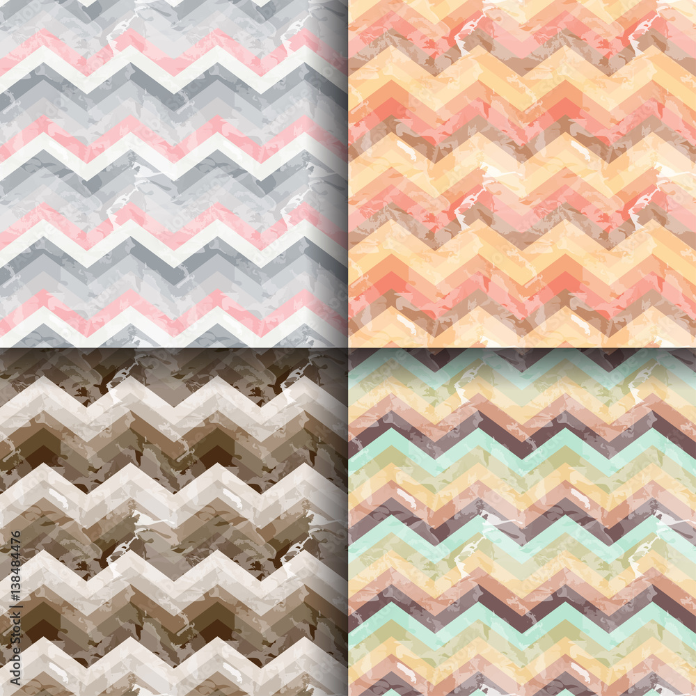 Poster a set of seamless retro zigzag patterns. classic grunge chevron seamless pattern. print label, banne