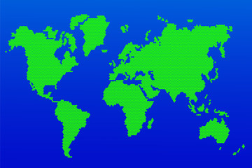Obraz na płótnie Canvas World map of hexagon. Electronic card miraiz green hexagons on a blue background. Vector illustration.