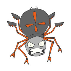 Colored a spider in a cartoon style. A sketch of the insect. Vector isolated image. The emotion of anger. Prints, posters, printed materials, videos, mobile apps, web sites and print projects.