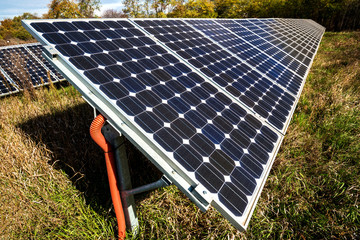 Solar panel, photovoltaic, alternative electricity source - selective focus, copy space
