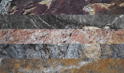 Includes various forms of granite stone , colors texture background with old age.