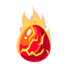 Red Fire Egg In Flames, Fantastic Natural Element Egg-Shaped Bright Color Vector Icon