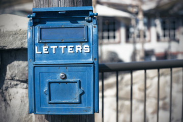 America, traditional old blue mail box, USA
