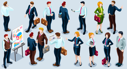 Isometric people isolated meeting staff infographic. 3D Isometric boss person icon set. Creative design vector illustration collection