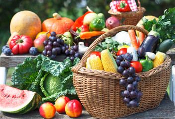 Assortment of fresh fruits and vegetables. Healthy food.