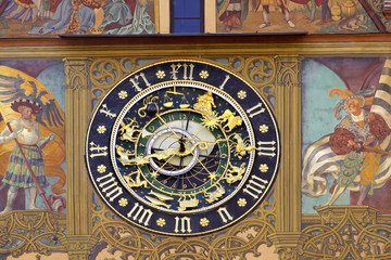 Fototapeta na wymiar Astronomical clock at the Rathaus (Town Hall), built in 1370 in Ulm, Baden-Wurttemberg, Germany, Europe