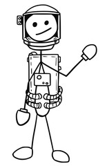 Vector Stickman Cartoon of Astronaut in the Spacesuit
