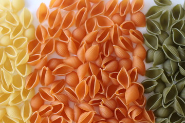 pasta conchiglie trocolore, noodles, food, conchiglie, mini conchiglie, colors, spinach pasta, tomato pasta, 