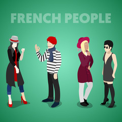 Isometric French People in Traditional Clothes. Vector 3d flat illustration