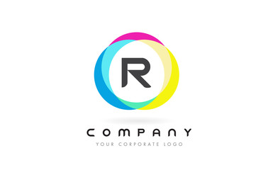 R Letter Logo Design with Rainbow Rounded Colors.