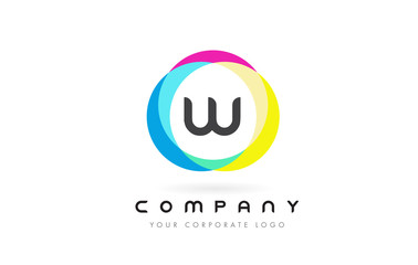 W Letter Logo Design with Rainbow Rounded Colors.