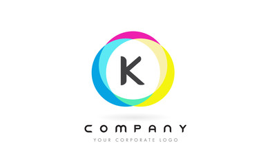 K Letter Logo Design with Rainbow Rounded Colors.