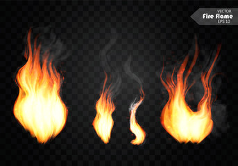 Set of realistic flames with fog on a transparent background isolated vector illustration