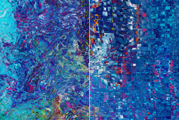Set 2 of blue abstract backgrounds digital illustration.