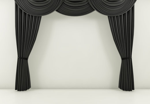 Black Curtain Or Drapes Background. 3d Render