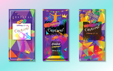 Set Carnival music festival poster, Festival event flyer, Masquerade party posters, Fiesta banners, invitation modern abstract gradient colorful design. Vector illustration.