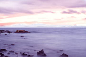 Lunderston Bay Gourock Arran in the misty distance