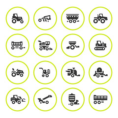 Set round icons of agricultural machinery