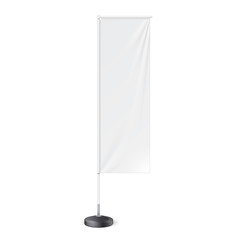 White Outdoor Panel Flag With Ground Fillable Water Base, Stander Advertising Banner Shield. Mock Up Products On White Background Isolated. Ready For Your Design. Product Packing. Vector EPS10