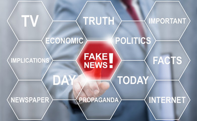 Fake news, HOAX political concept. Fabricated false disinformation technology on TV and newspaper....