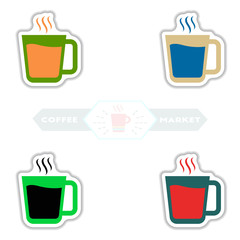 sets of Label Frames and badges vector icons coffee emblem coffee to go