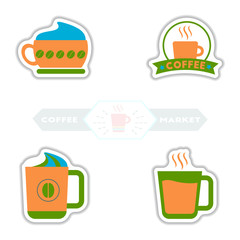 sets of Label Frames and badges vector icons coffee emblem coffee to go