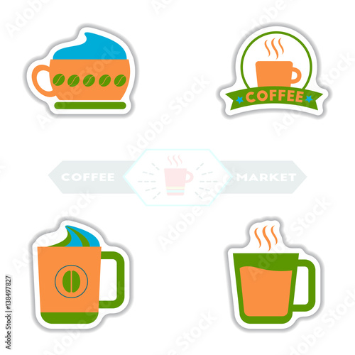 "sets of Label Frames and badges vector icons coffee emblem coffee to