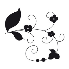 Pattern from curls and flowers on a white background Black