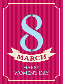 8 March. Women's Day greeting card. Vector background. Retro striped design. 