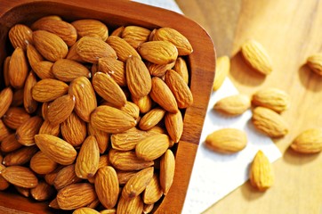 Bowl of almonds organic for your healthy. Picture design for eating healthy and weight loss concept.