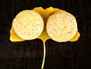 Macaron Pastries on Yellow Gingko Leaf