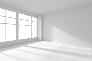 Fototapeta na wymiar White empty room with windows and sunlight