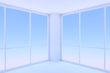 Fototapeta premium Two large windows in empty blue business office room
