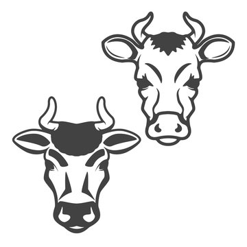 Set of cow heads isolated on white background. Design elements for logo, label, emblem. Vector illustration.