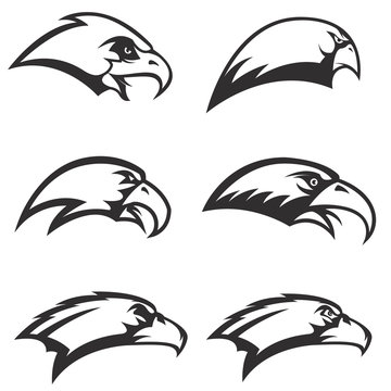 set of eagle heads icons isolated on white background. Design elements for logo, label, emblem. Vector illustration.