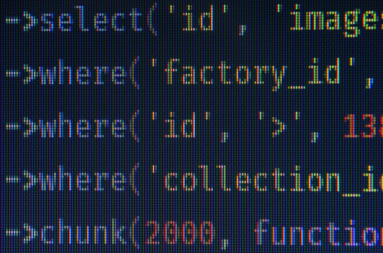 Php code on blue background close up, pixels