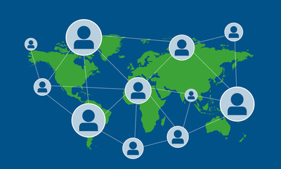 vectorof social network icon link through the world on a map