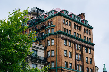 Historic buildings along Charles Street, in Mount Vernon, Baltimore, Maryland.