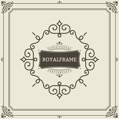 Vector Frame Template. Vintage Ornament Greeting Card. Flourishes Ornament Retro Royal Luxury Invitation, Certificate with place for your Text. Ornamental Frame
