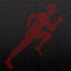 Abstract silhouette running man from binary computer code