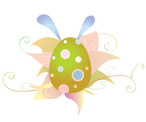 Easter egg with flowers and ears of a hare