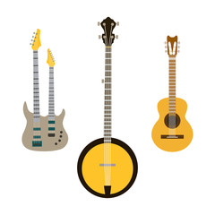 acoustic electric guitar vector icons set isolated illustration guitars silhouette music concert sound retro musical bass object classic jazz
