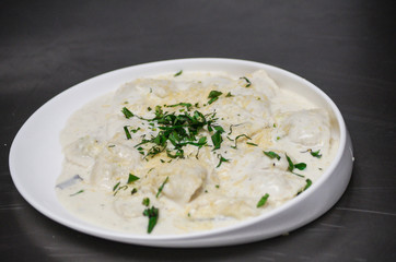 A pasta dish in an Italian restaurant.