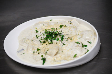 A pasta dish in an Italian restaurant.