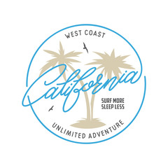 West coast california long beach t-shirt vector graphics. Vintage style illustration.