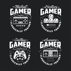 Retro video games related t-shirt design. Oldschool gamer text. Vector vintage illustration. © chelovector