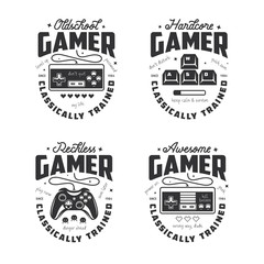 Retro video games related t-shirt design. Oldschool gamer text. Vector vintage illustration. © chelovector