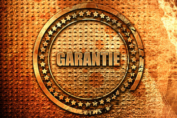 French text "garantie" on grunge metal background, 3D rendering