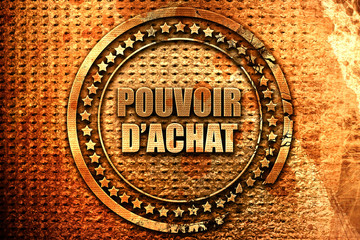 French text "pouvoir d achat" on grunge metal background, 3D ren